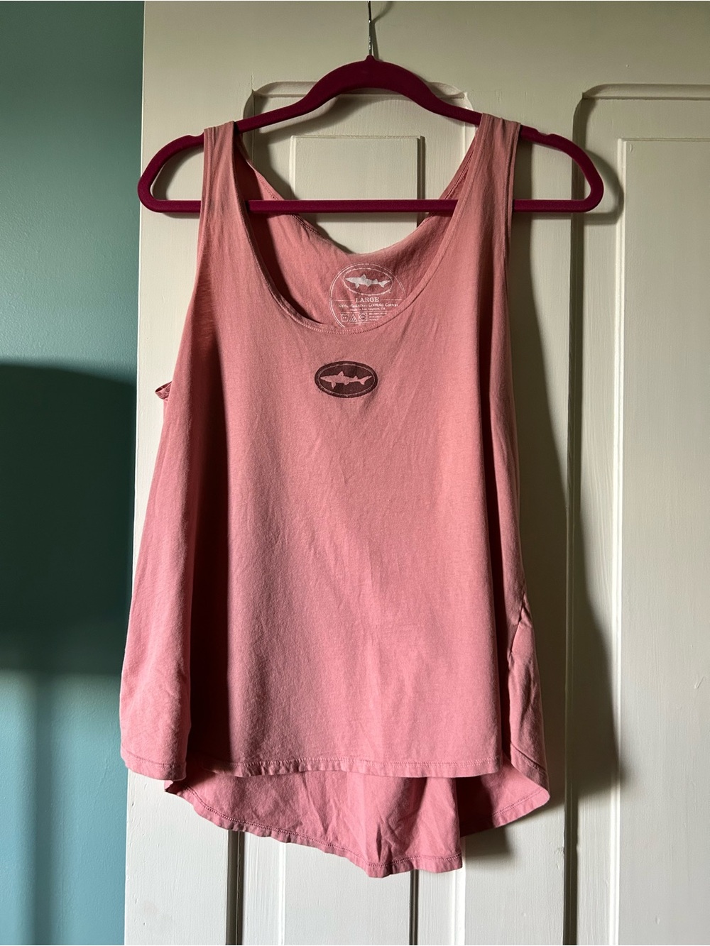 Scoop Neck Tank Top in Dusty Rose with Center Emblem